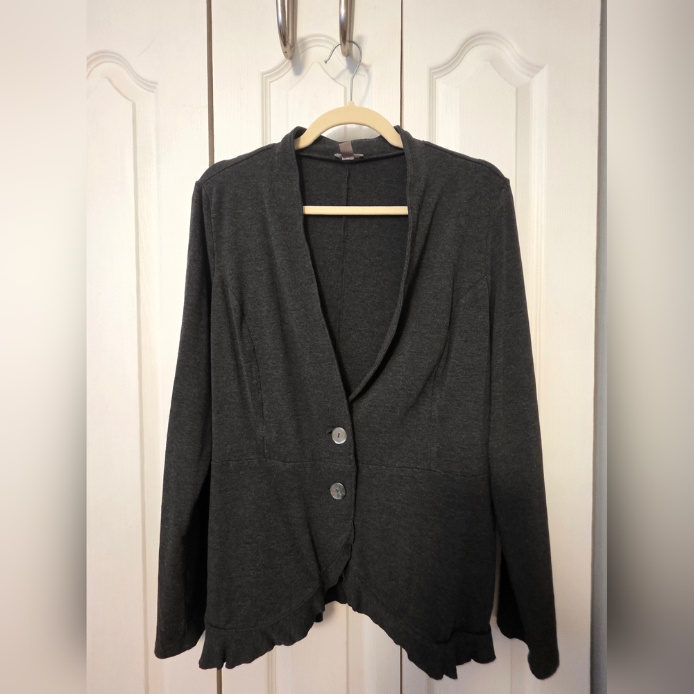 J. JILL Mid-weight Charcoal Knit Peplum Cardigan Size L